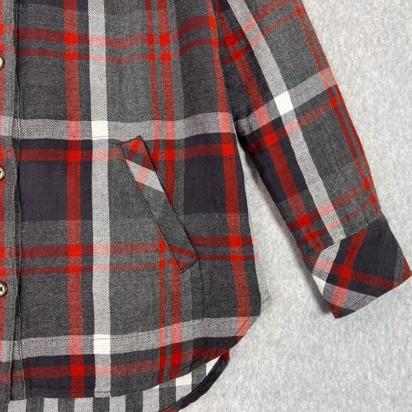 Cabi Size Medium Gray Red Plaid Double Flannel Tavern Button Up Shirt Shacket - Picture 5 of 9